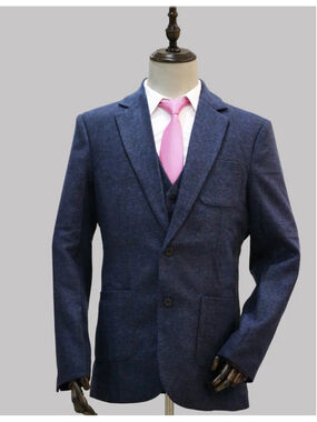 Navy Blue Herringbone Tweed Notch Lapel Blazer/Jacket Tuxaro Size 38R S